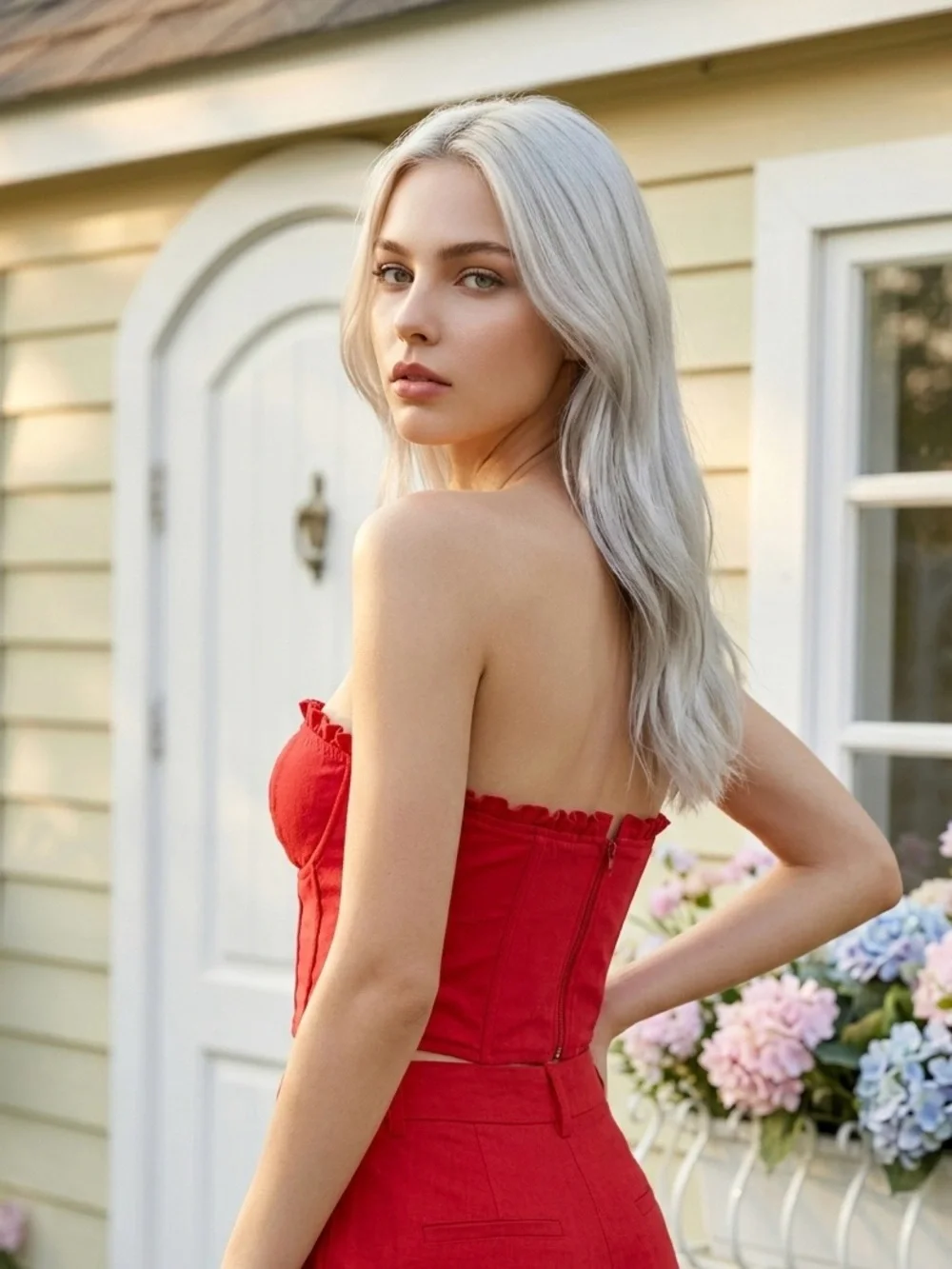 Women's Strapless Lace-Up Camisole Top in Red